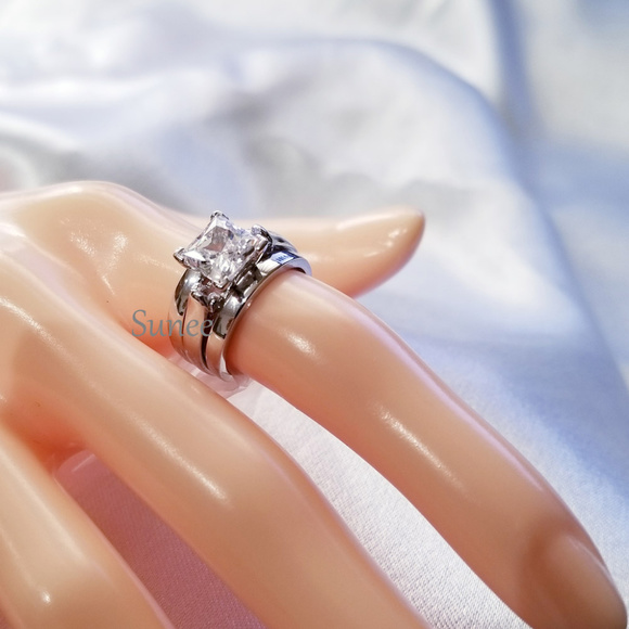 NEW 925 STERLING SILVER PRINCESS DIAMOND CUT WEDDING RINGS ENGAGEMENT RINGS - Picture 4 of 4